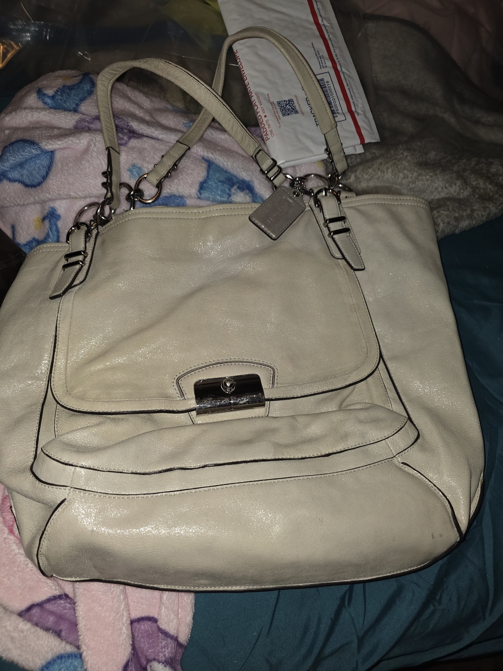 Coach Cream Leather Hobo with Front Flap and Turn-Lock